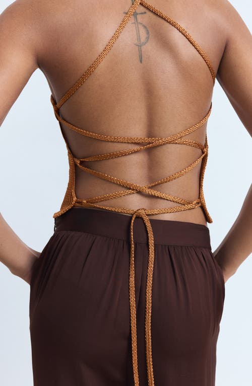 Mango Lurex Knit Top With Crossed Back Copper In Brown