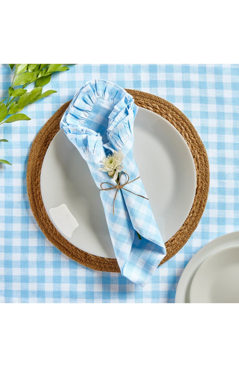 Solino Home Linen Dinner Napkins Set of 4, 20 x 20 Inch for Dining Table, Holiday and Everyday Table Decor - Gingham Ruffle, Alternate, color, Blue Bell