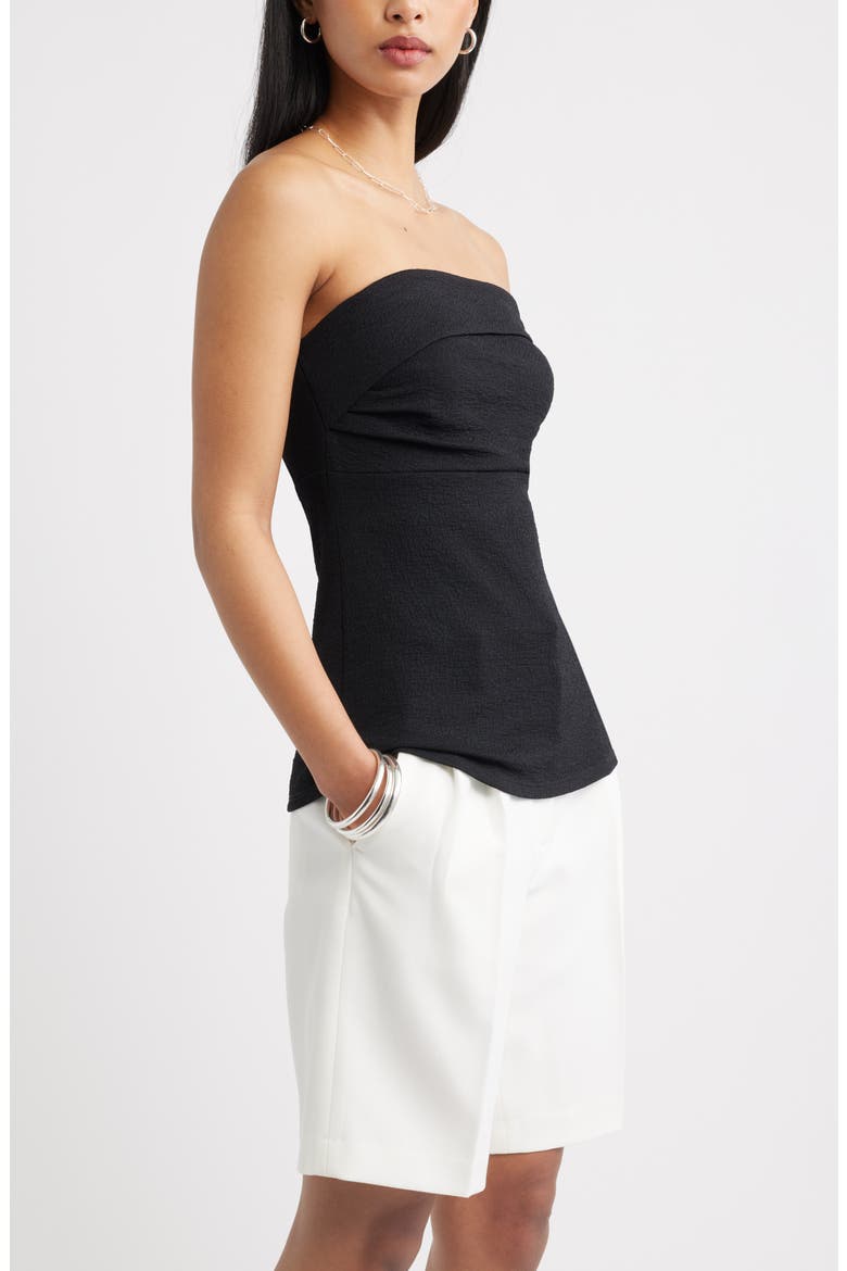 Puckered Crepe Bandeau Top, Alternate, color, BLACK