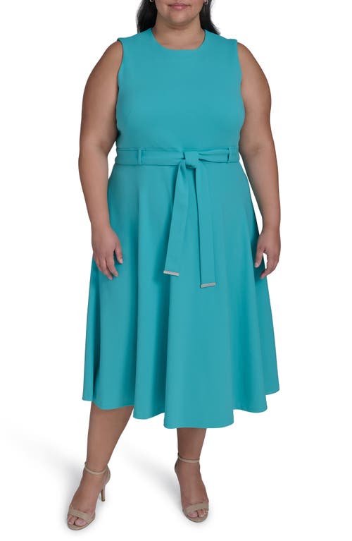 Calvin Klein Tie Scuba Crepe Midi Dress In Lake