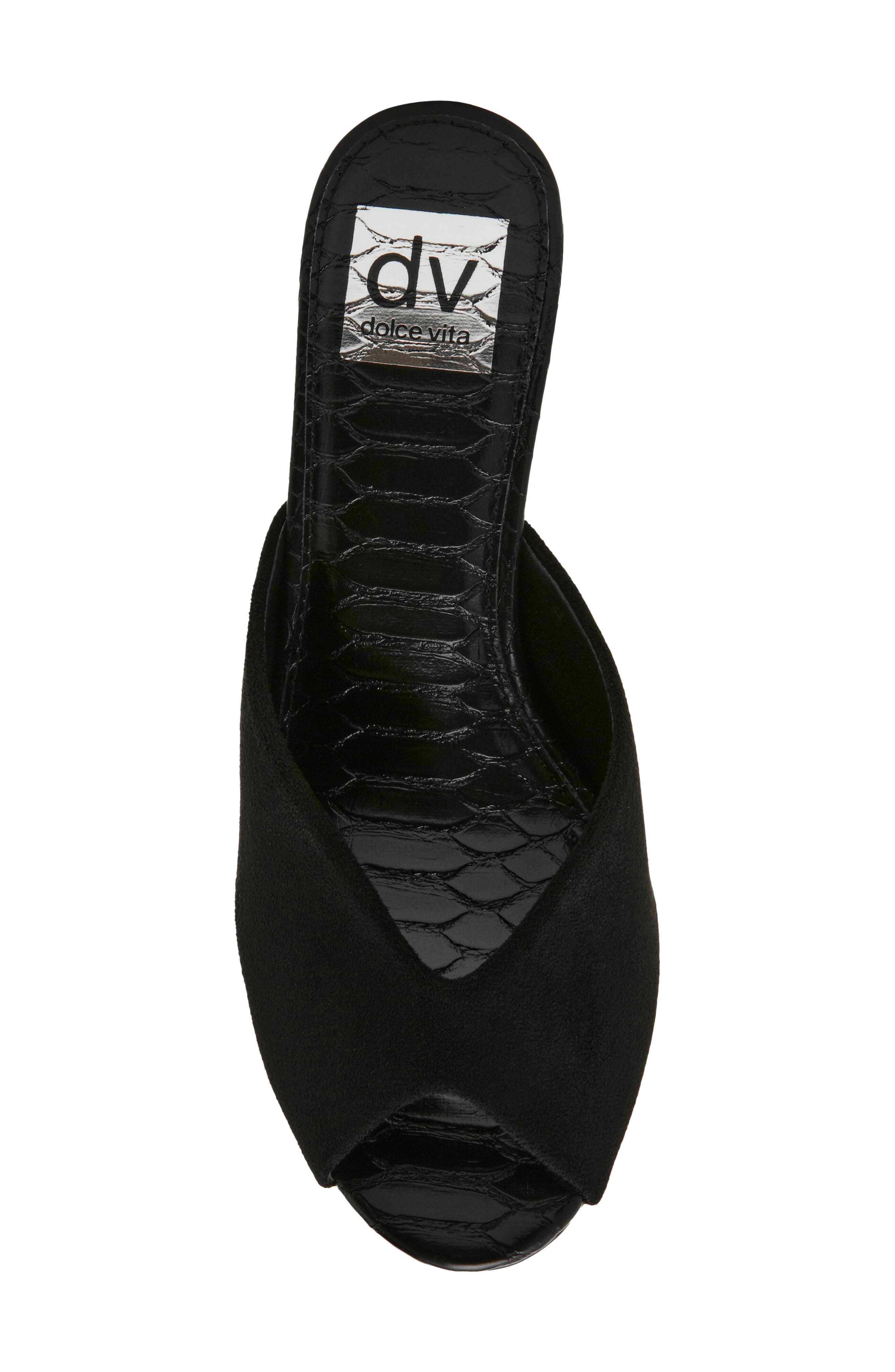 Curtsi Peep Toe Slide Sandal, Alternate, color, BLACK FAUX SUEDE