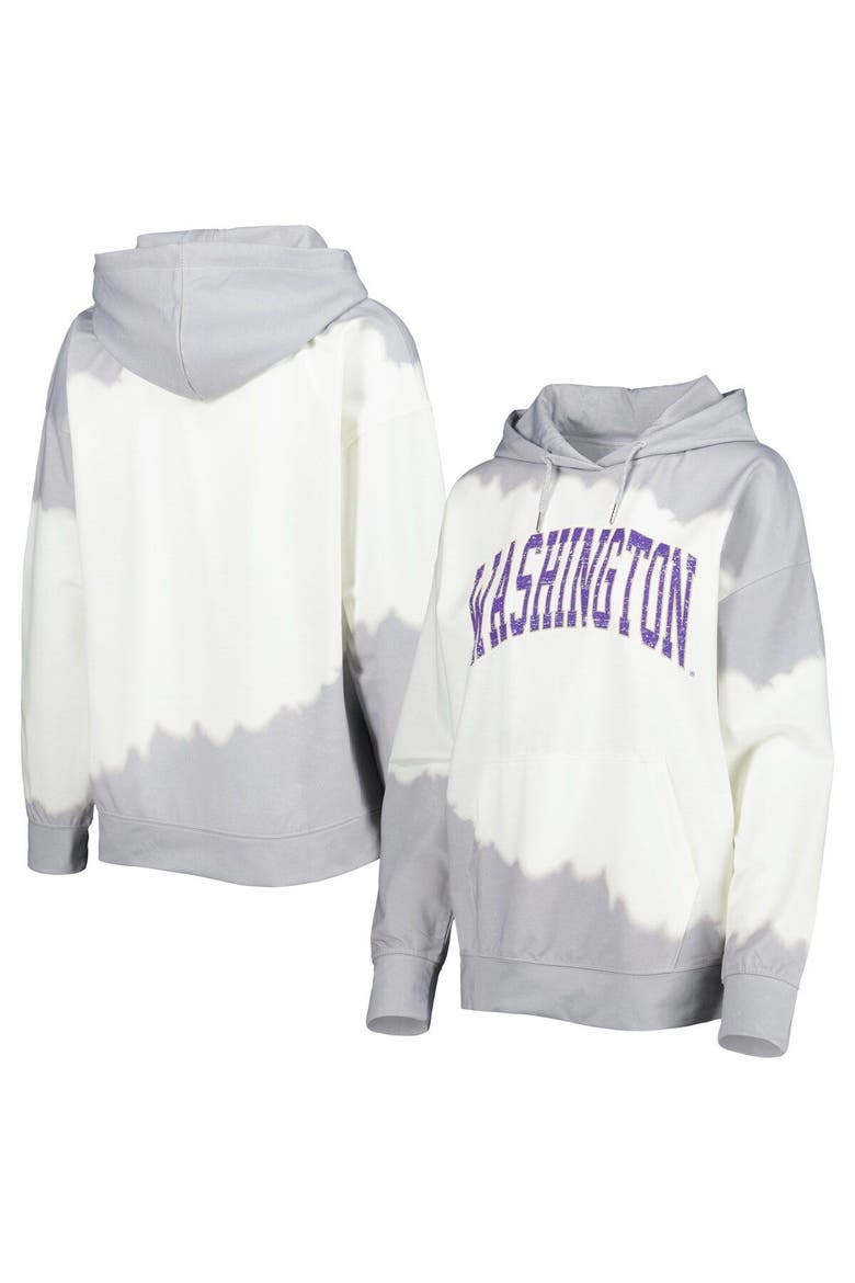 Women's Gameday Couture White/Gray Washington Huskies For the Fun Double Dip-Dyed Pullover Hoodie, Main, color, White
