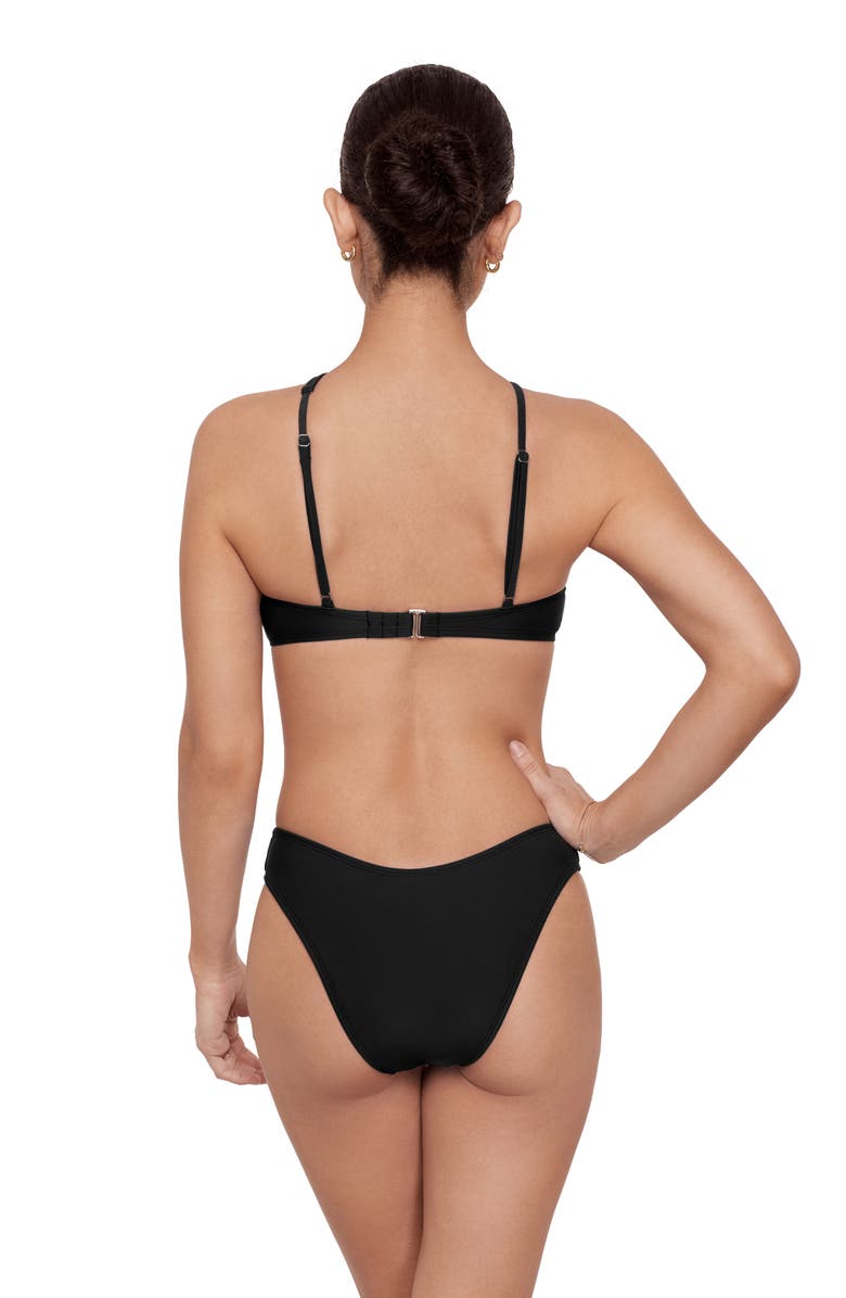 Aqua Green Criss Cross Assymetrical Bralette Bikini Set, Alternate, color, Black