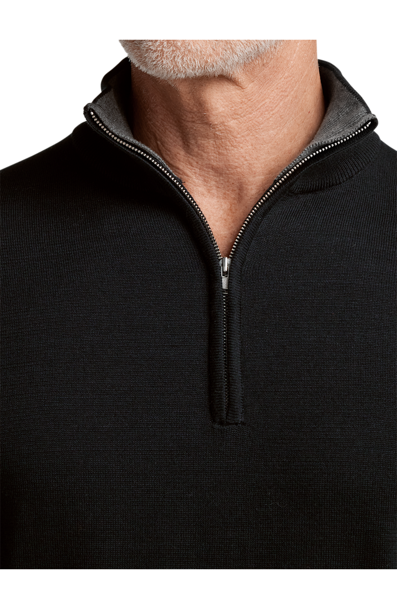 Paul Fredrick Supima Cotton Quarter Zip Mock Neck Sweater, Alternate, color, Black
