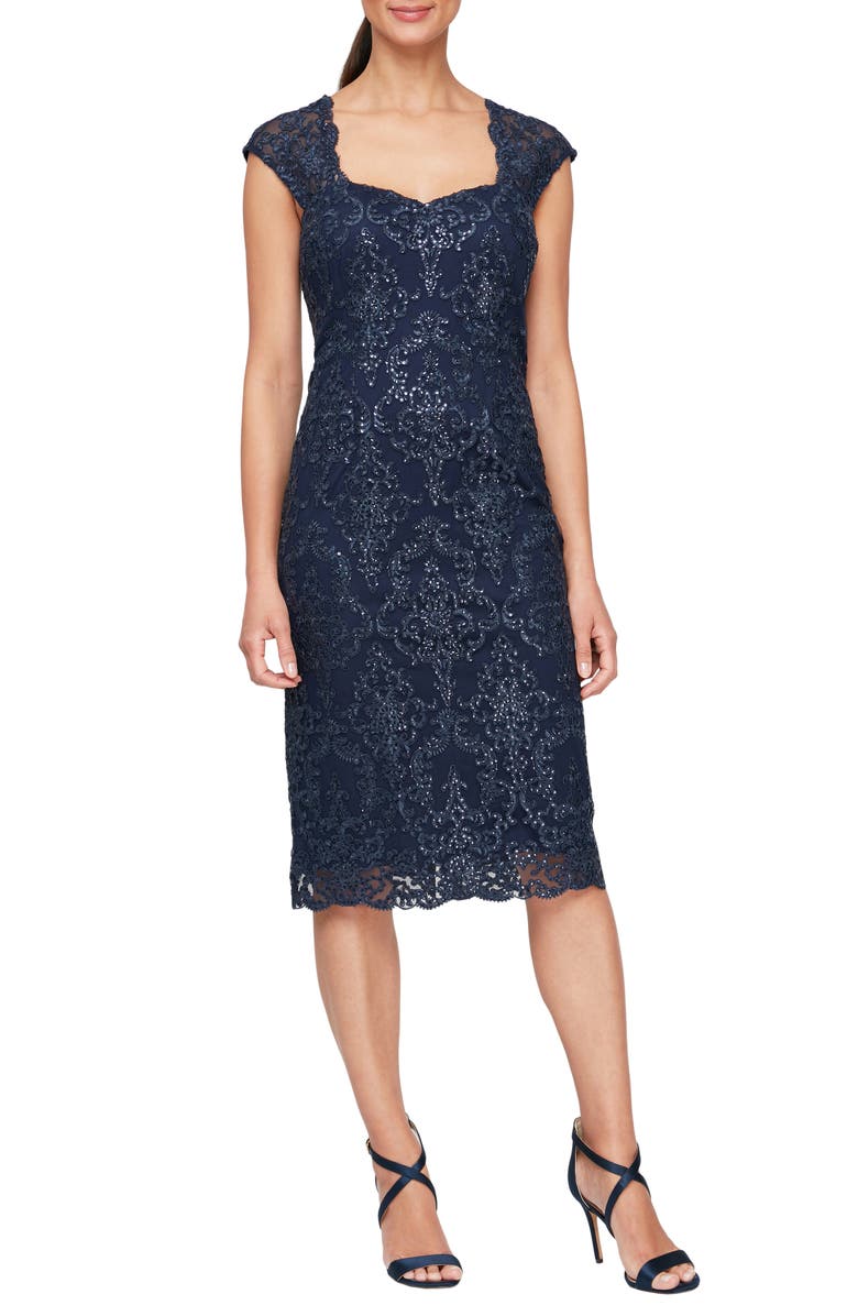Alex Evenings Sequin Embroidery Cocktail Sheath Dress, Main, color,
