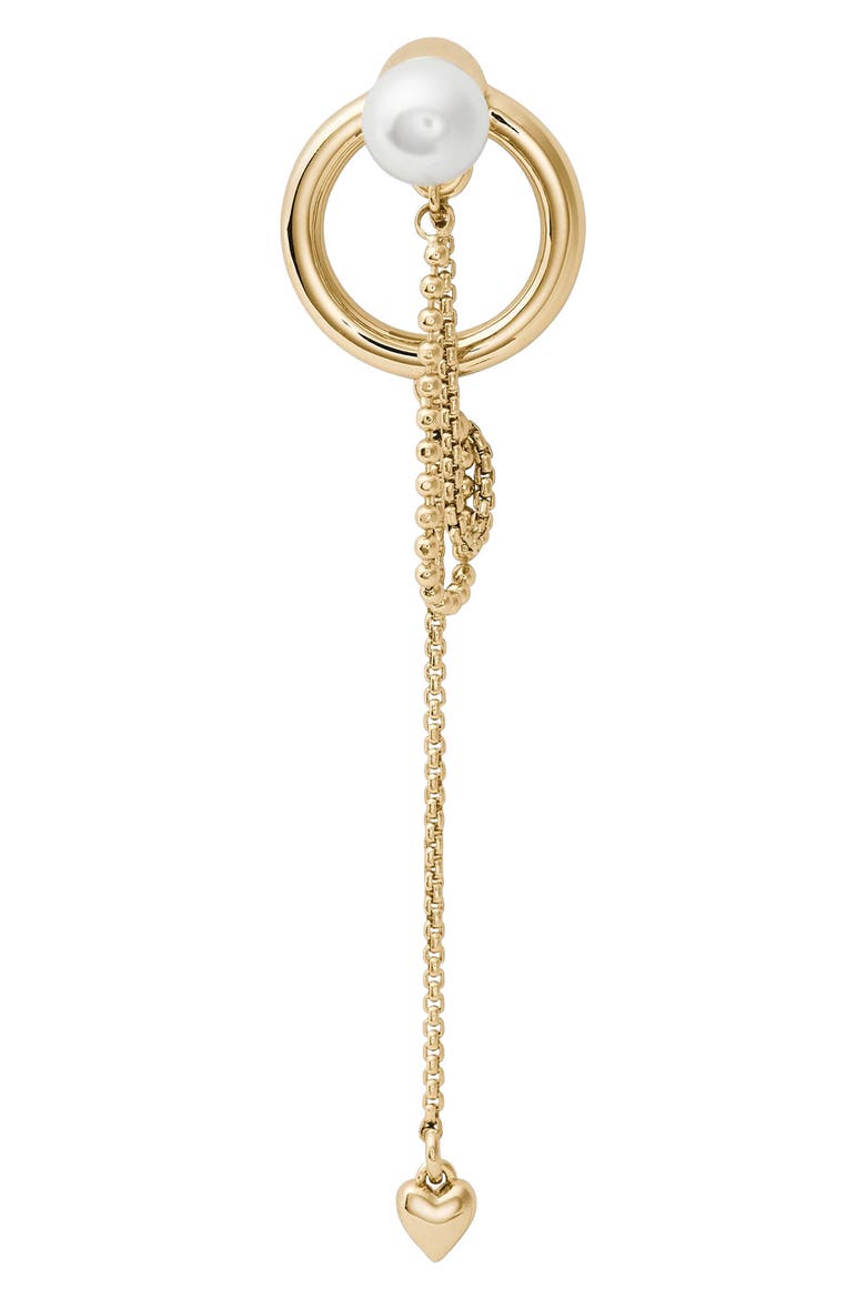 chain reaction faux pearl linear drop earrings, Alternate, color, CREAM.