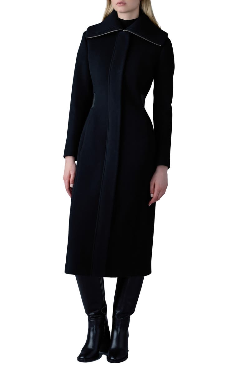 Mackage Clarice Leather Trim Wool Coat, Main, color,