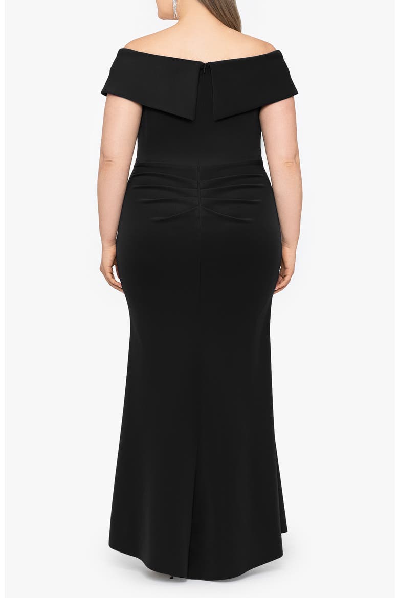 Off the Shoulder Ruffle Scuba Knit Gown, Alternate, color, BLACK