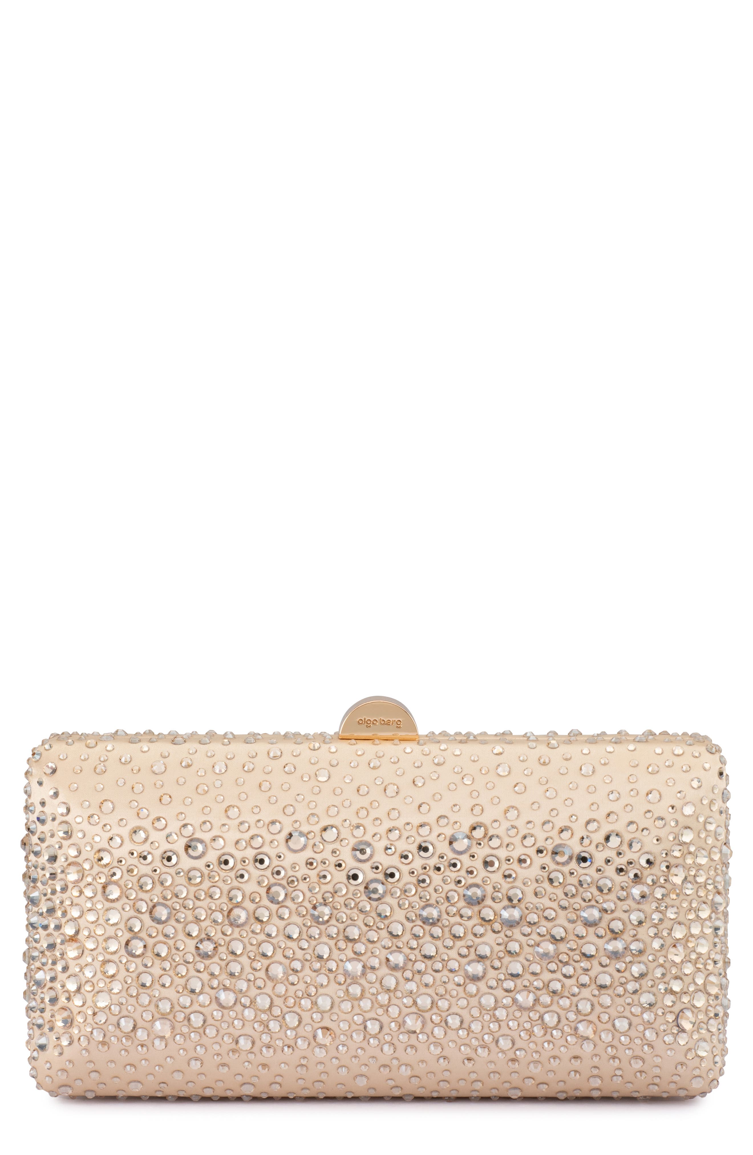 Olga Berg Kira Hotfix Frame Clutch, Main, color, Champagne