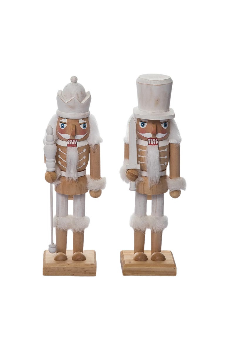Medium Wood White Rustic Nutcracker Set of 2 Christmas Decor, Main, color, Multicolored