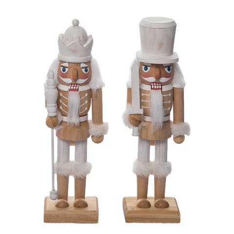 Medium Wood White Rustic Nutcracker Set of 2 Christmas Decor