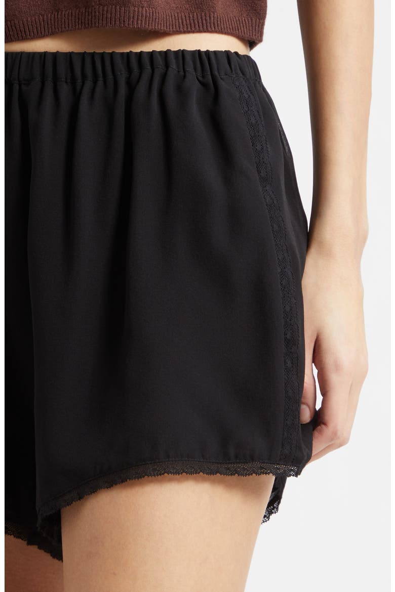 Priscilla Lace Trim Silk Shorts, Alternate, color, BLACK