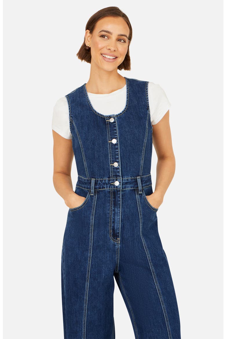 Denim Stretch Fitted Jumpsuit, Alternate, color, Blue