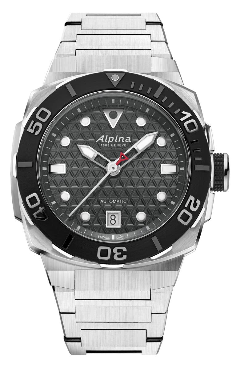 ALPINA Seastrong Diver Extreme Bracelet Automatic GMT Watch, 39mm x 40.5mm, Main, color, Silver-Tone