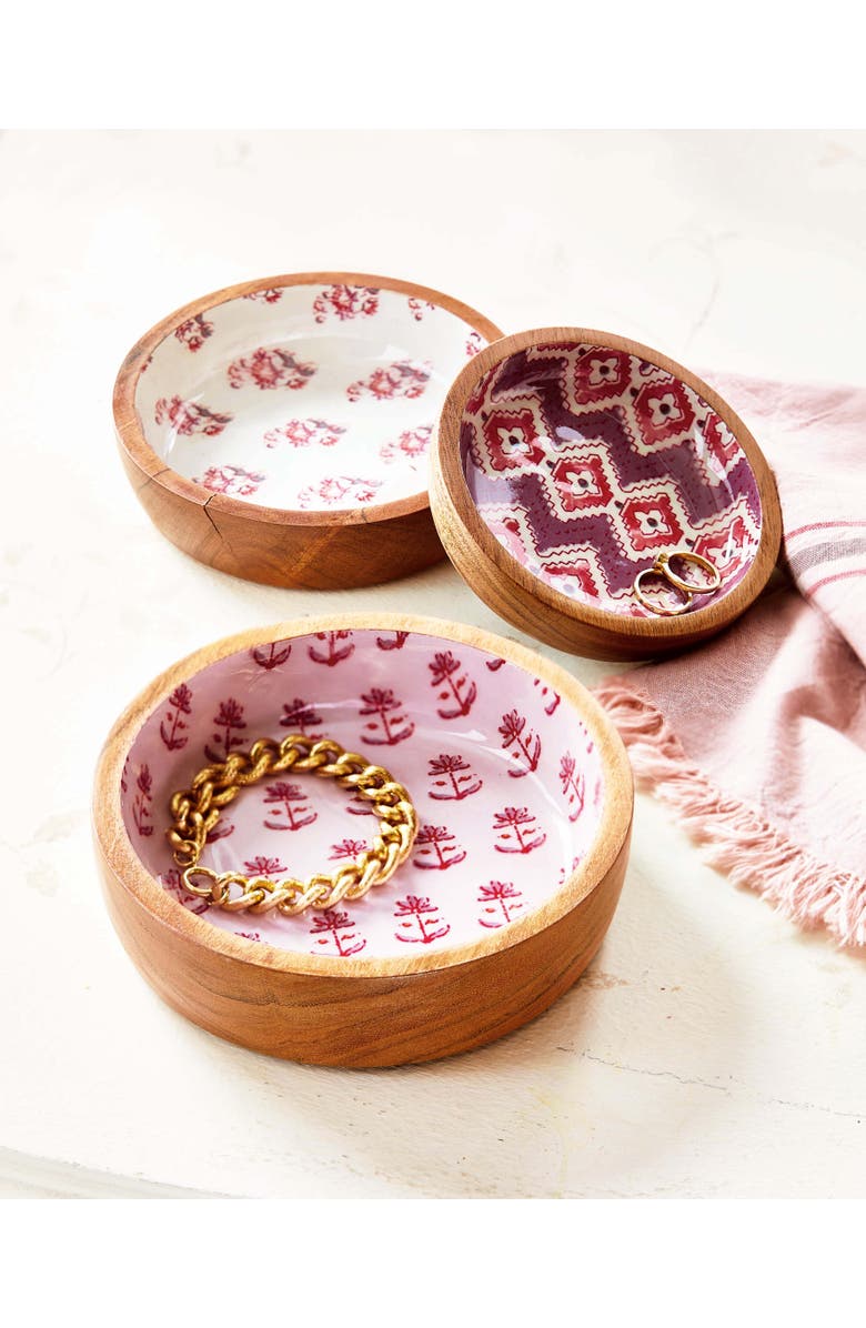 tag Jasmine Wood Enamel Serving Bowl Multicolor Perfect for Spring, Alternate, color, Brown