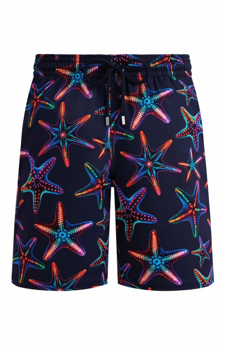 Vilebrequin Men's Disco Stars Long Stretch Swim Shorts, Alternate, color, Bleu Marine