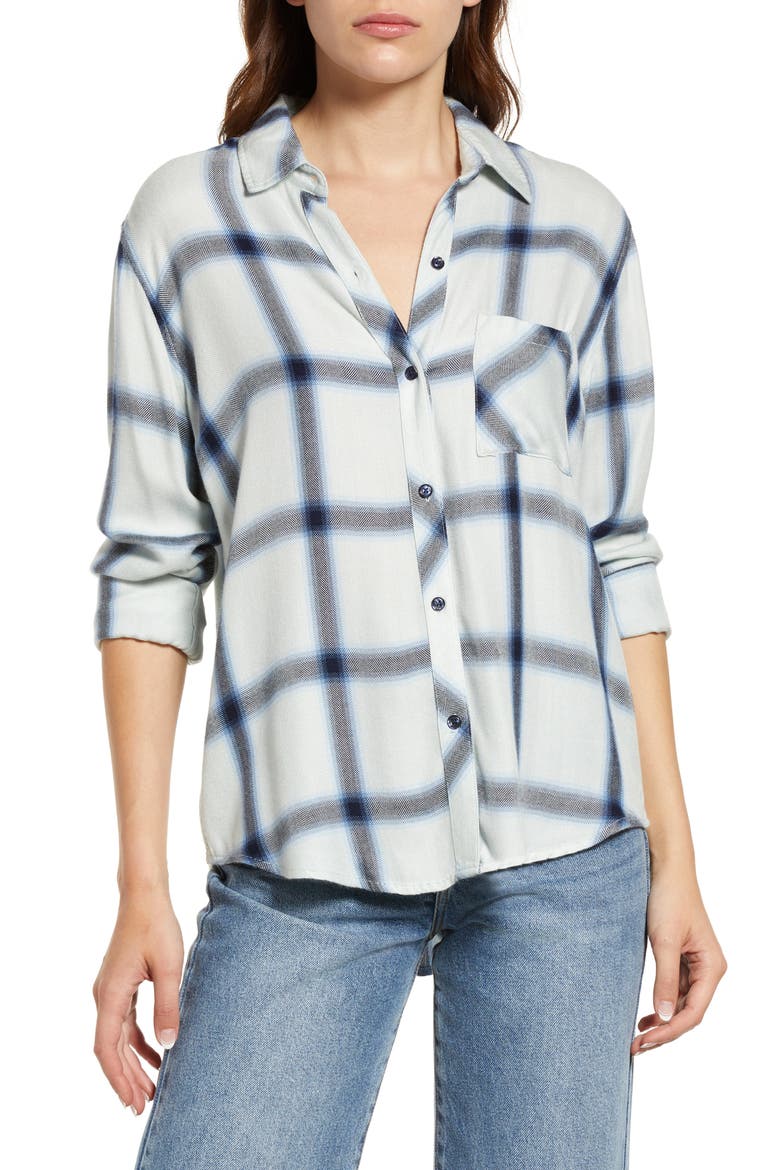 Hunter Plaid Button-Up Shirt, Main, color, WHITE GLACIER NAVY