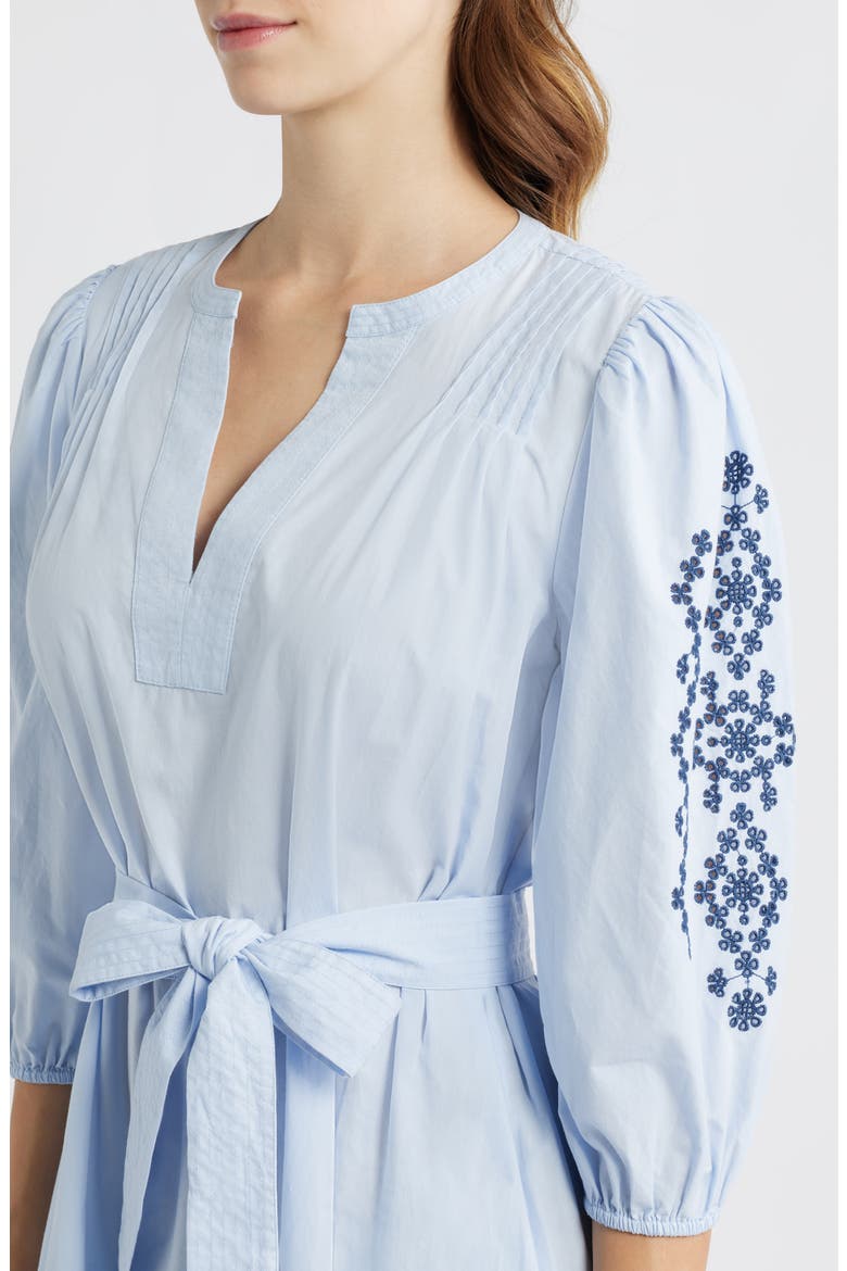 Carmel Eyelet Embroidered Tie Belt Cotton Dress, Alternate, color, BLUE BIRD
