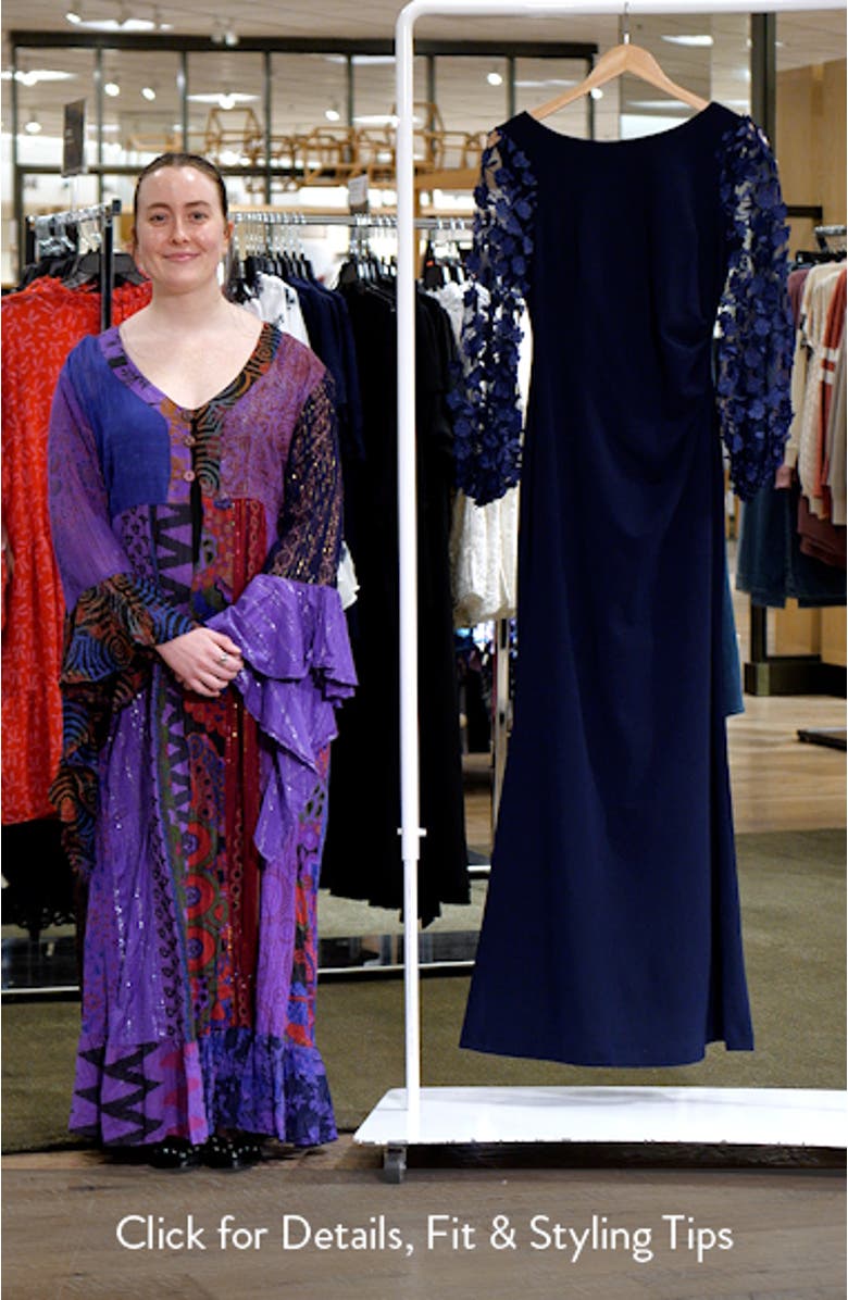 Floral Appliqué Long Sleeve Trumpet Gown, sales video thumbnail