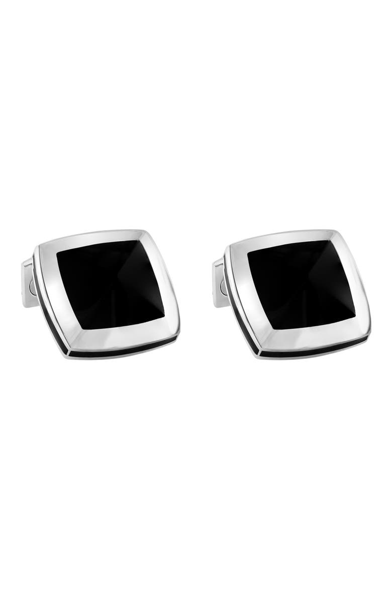 Sterling Silver Onyx Cuff Links, Alternate, color, BLACK