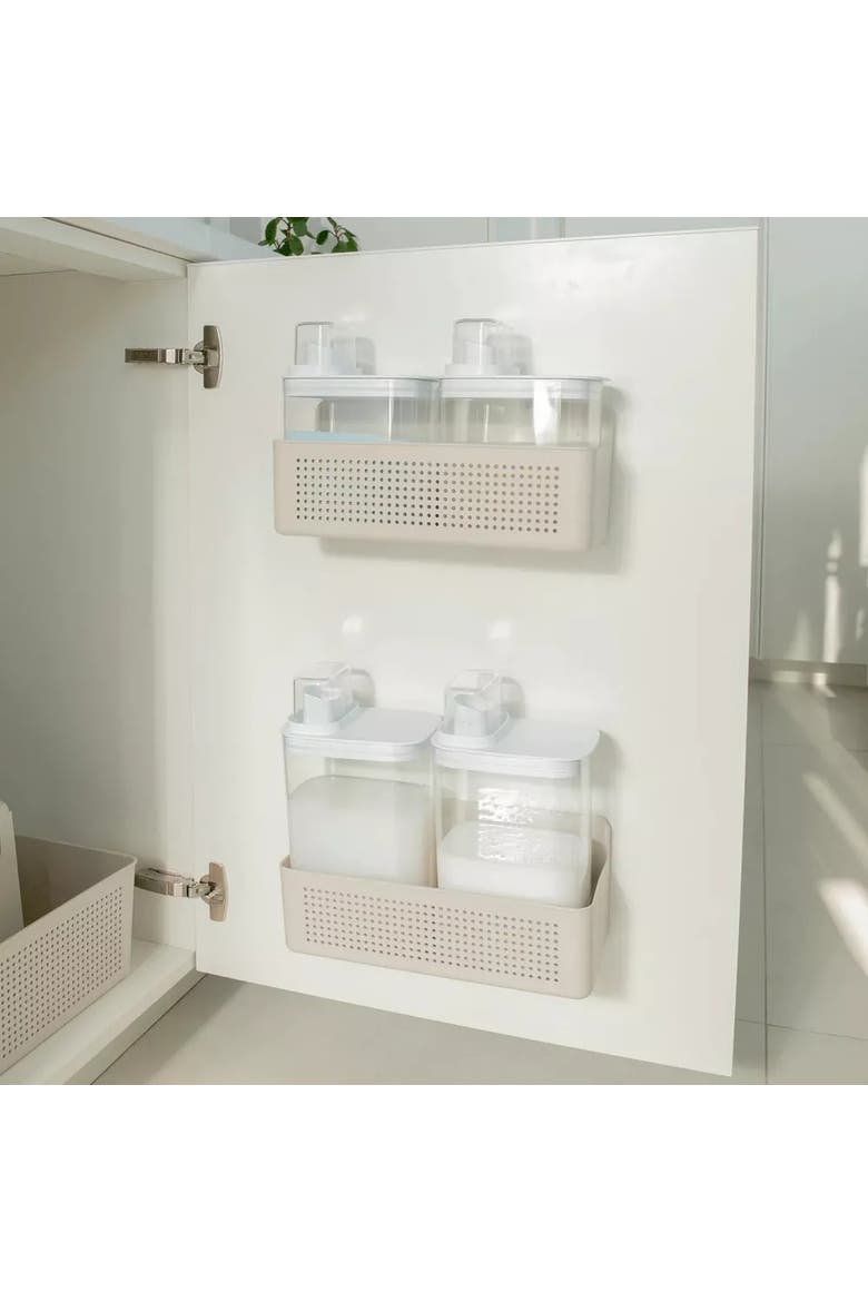 Wall Mounted Adhesive Storage Basket Organizer for Kitchen and Laundry, Alternate, color, Beige