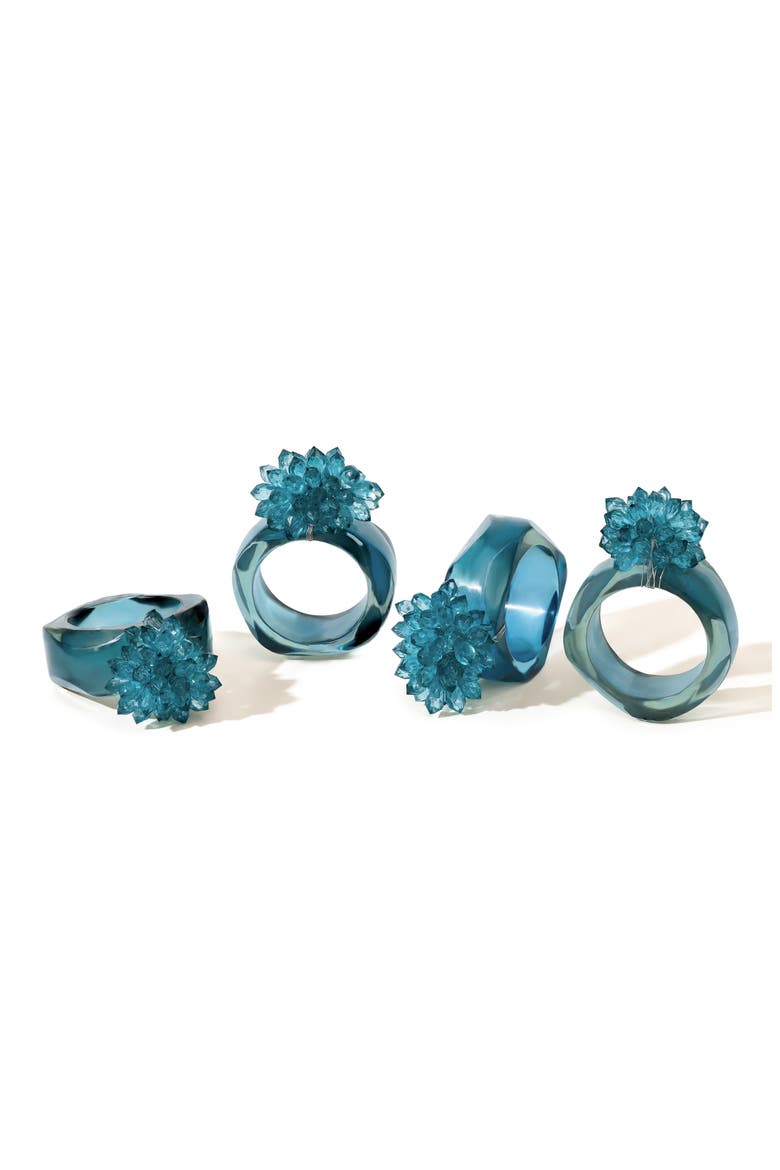 Crystal Bloom Set of 4 Napkin Rings, Main, color, BLUE