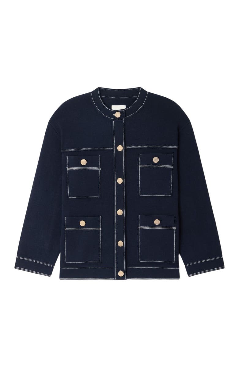 SANDRO Contrast stitch cardigan, Alternate, color, Navy Blue