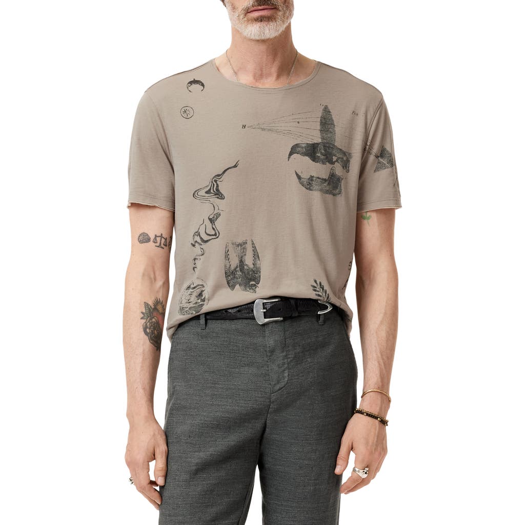 John Varvatos Raw Edge Double Layer Doodle Print T-shirt In Haze Grey