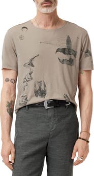 John Varvatos Raw Edge Double Layer Doodle Print T-Shirt
