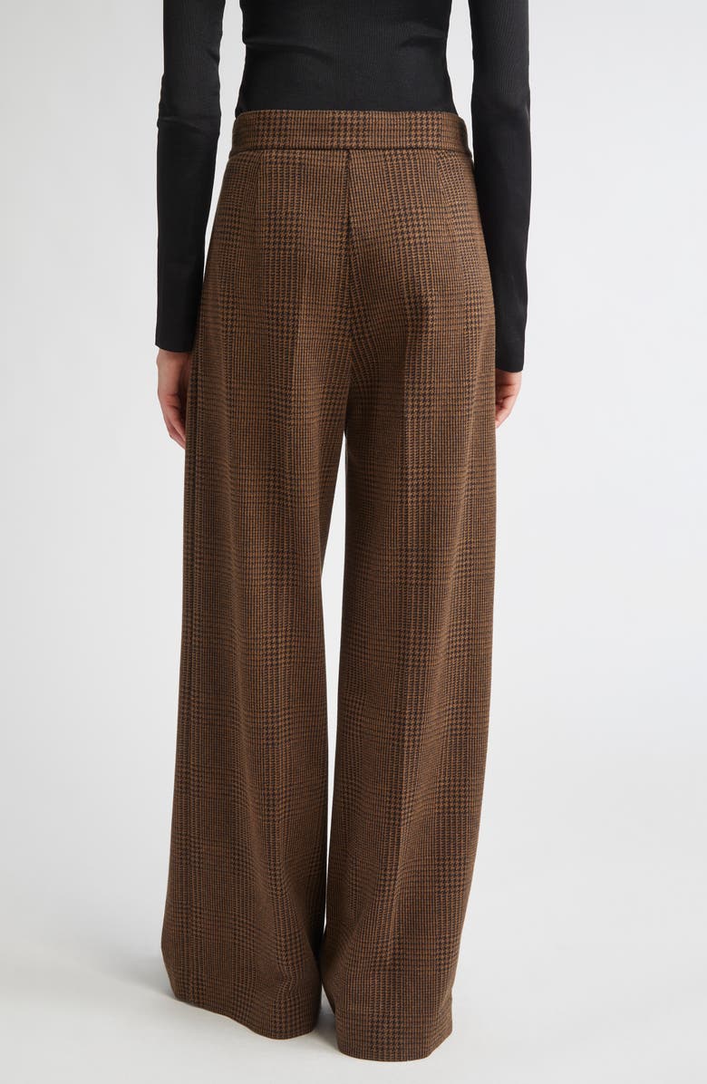 Max Mara Ponza Pleated Houndstooth Check Wide Leg Pants, Alternate, color, Chocolate