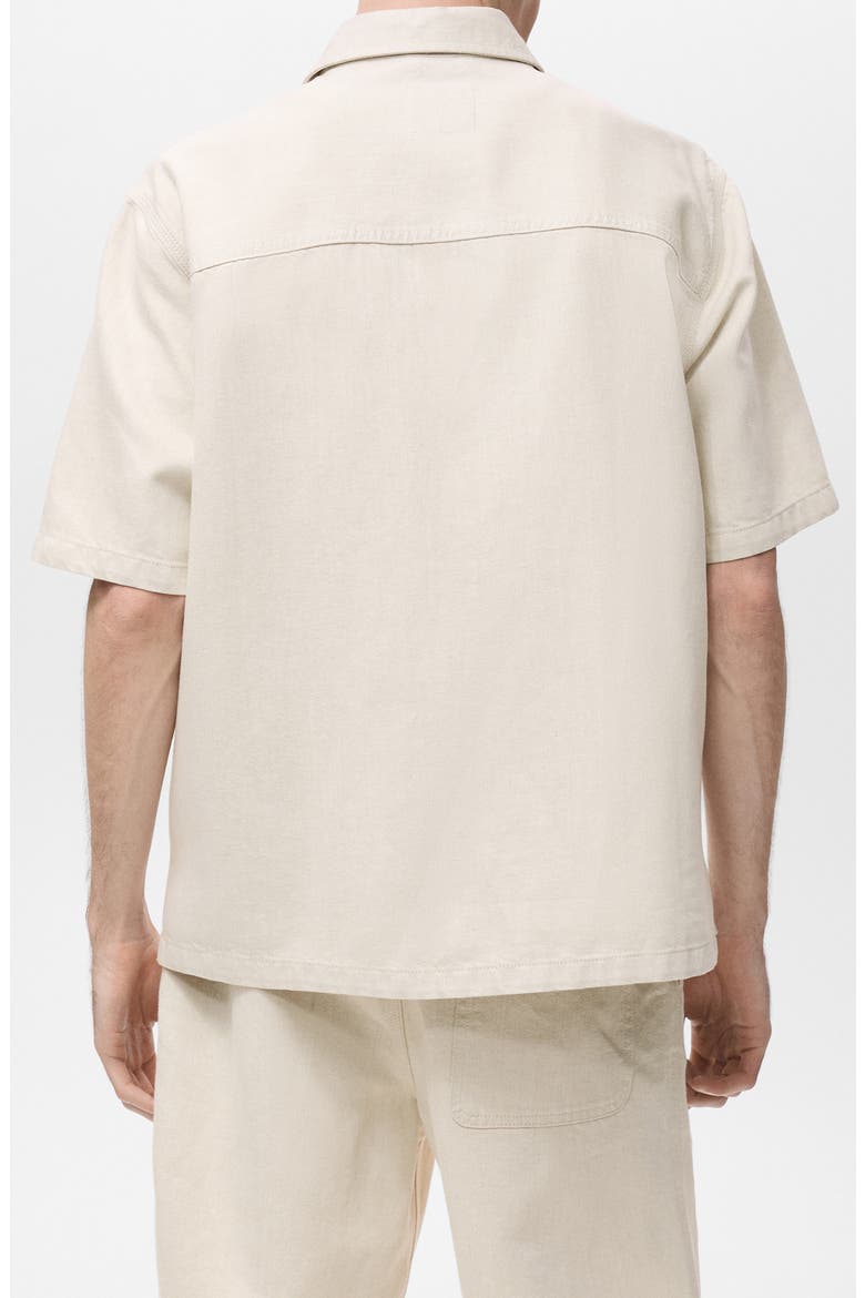 Boxy Short Sleeve Cotton & Linen Button-Up Shirt, Alternate, color, ECRU