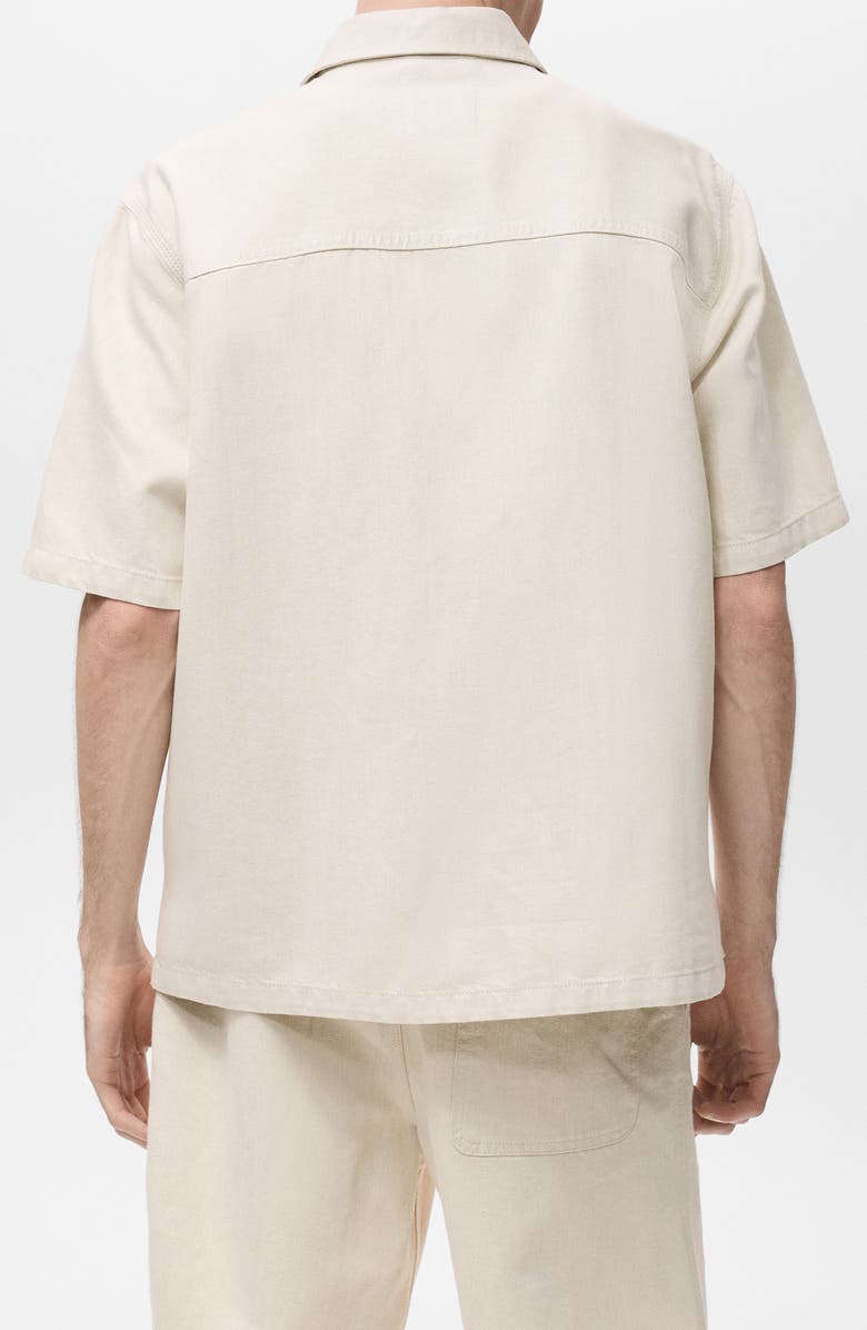 MANGO Boxy Short Sleeve Cotton & Linen Button-Up Shirt, Alternate, color, Ecru