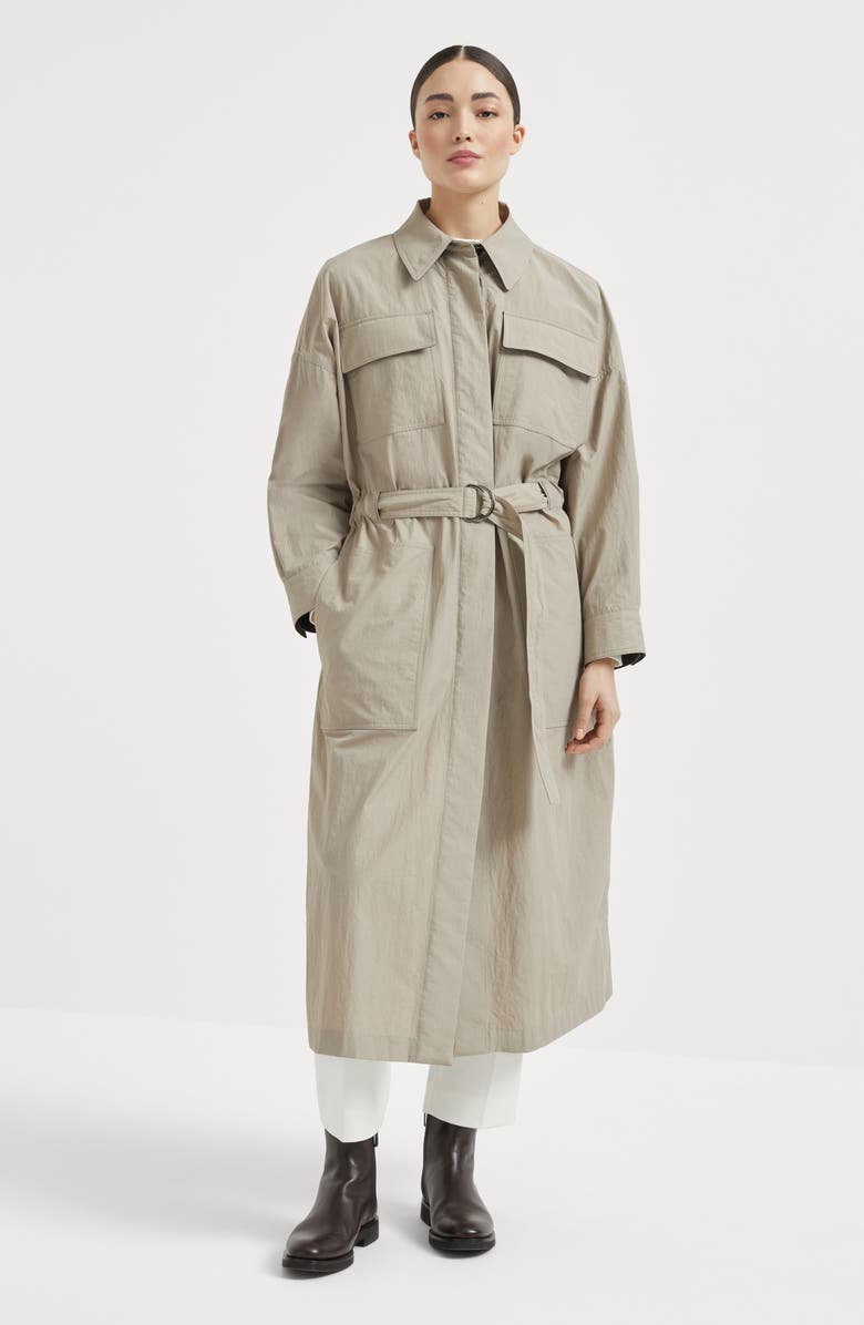 Brunello Cucinelli Water-resistant fabric trench coat, Alternate, color, Beige