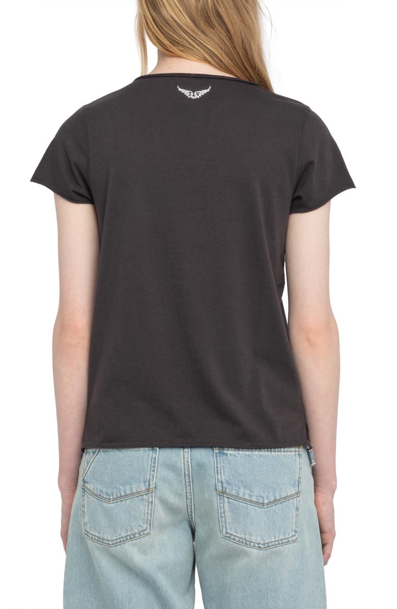Zadig & Voltaire Tuni Wings Strass Embellished Keyhole Cotton Graphic T-Shirt, Alternate, color, Dark Chocolate