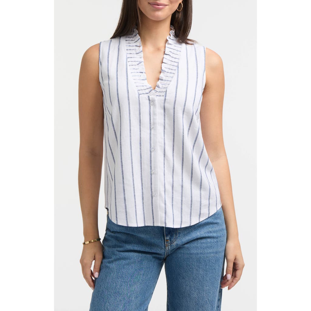 Ellen Tracy Ruffle Sleeveless Button-up Shirt