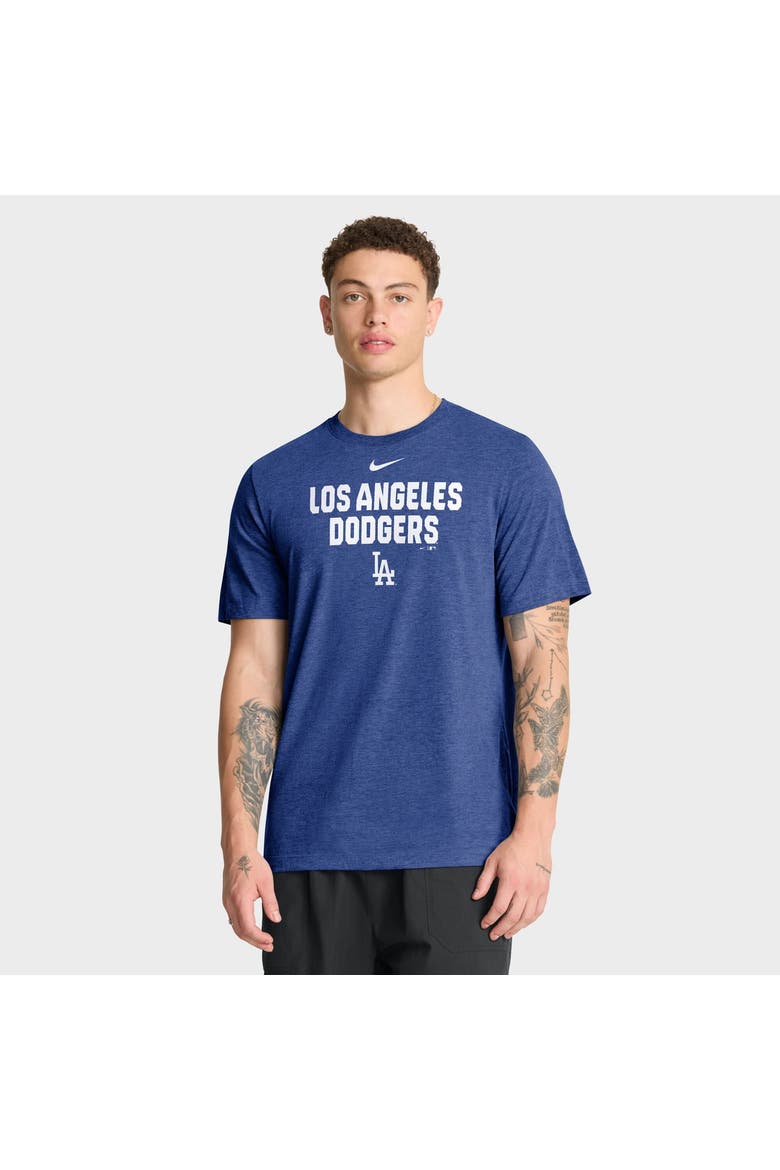 Men's Nike Heather Royal Los Angeles Dodgers Stacked Tri-Blend T-Shirt, Main, color, Heather Royal
