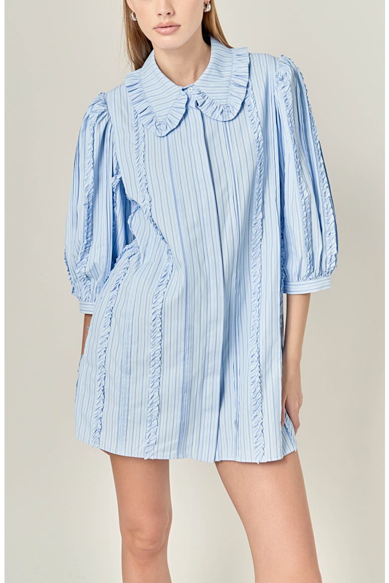 Pintuck and Ruffle Stripe Minidress, Alternate, color, BLUE