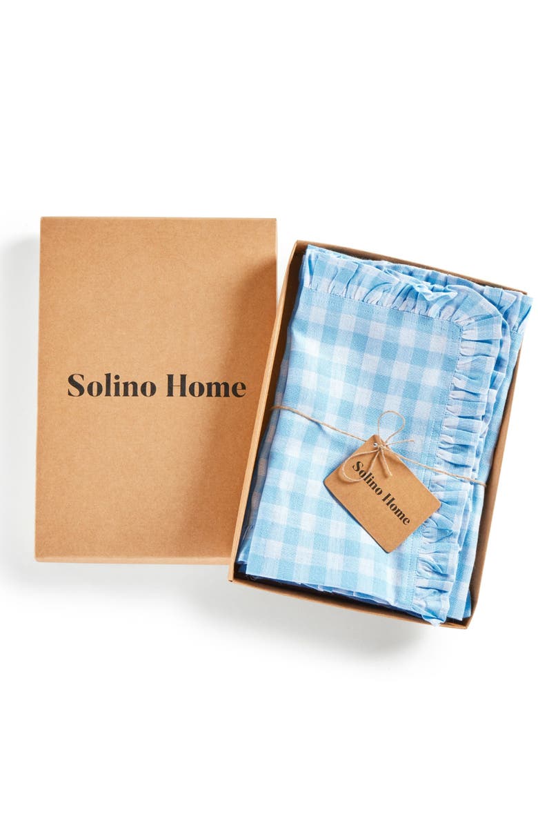 Solino Home Linen Dinner Napkins Set of 4, 20 x 20 Inch for Dining Table, Holiday and Everyday Table Decor - Gingham Ruffle, Alternate, color, Blue Bell