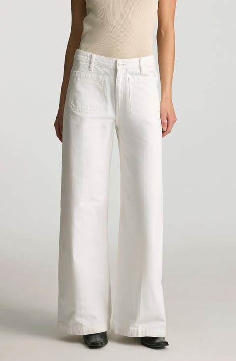 Christine Patch Pocket Wide Leg Jeans (White Classic Denim)