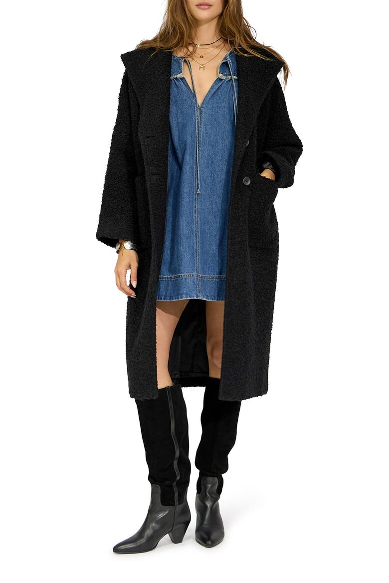 Young Love Hooded Bouclé Coat, Alternate, color, BLACK