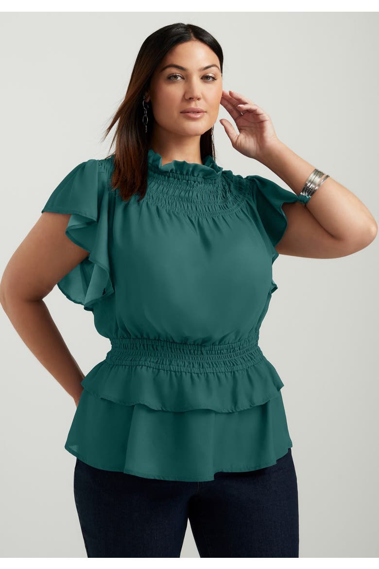 Mockneck Ruffle Blouse, Alternate, color, BAYBERRY