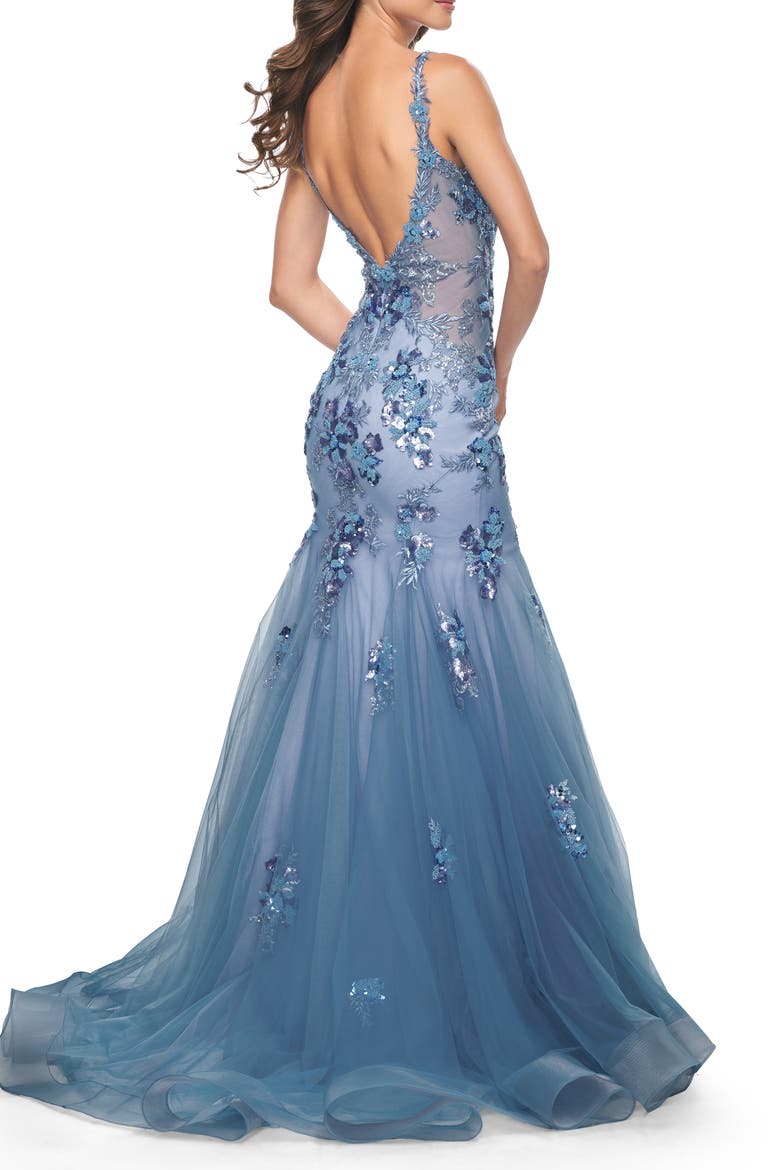 Mermaid Two Tone Prom Dress with Sequin Lace Beaded Applique, Alternate, color, Slate Blue