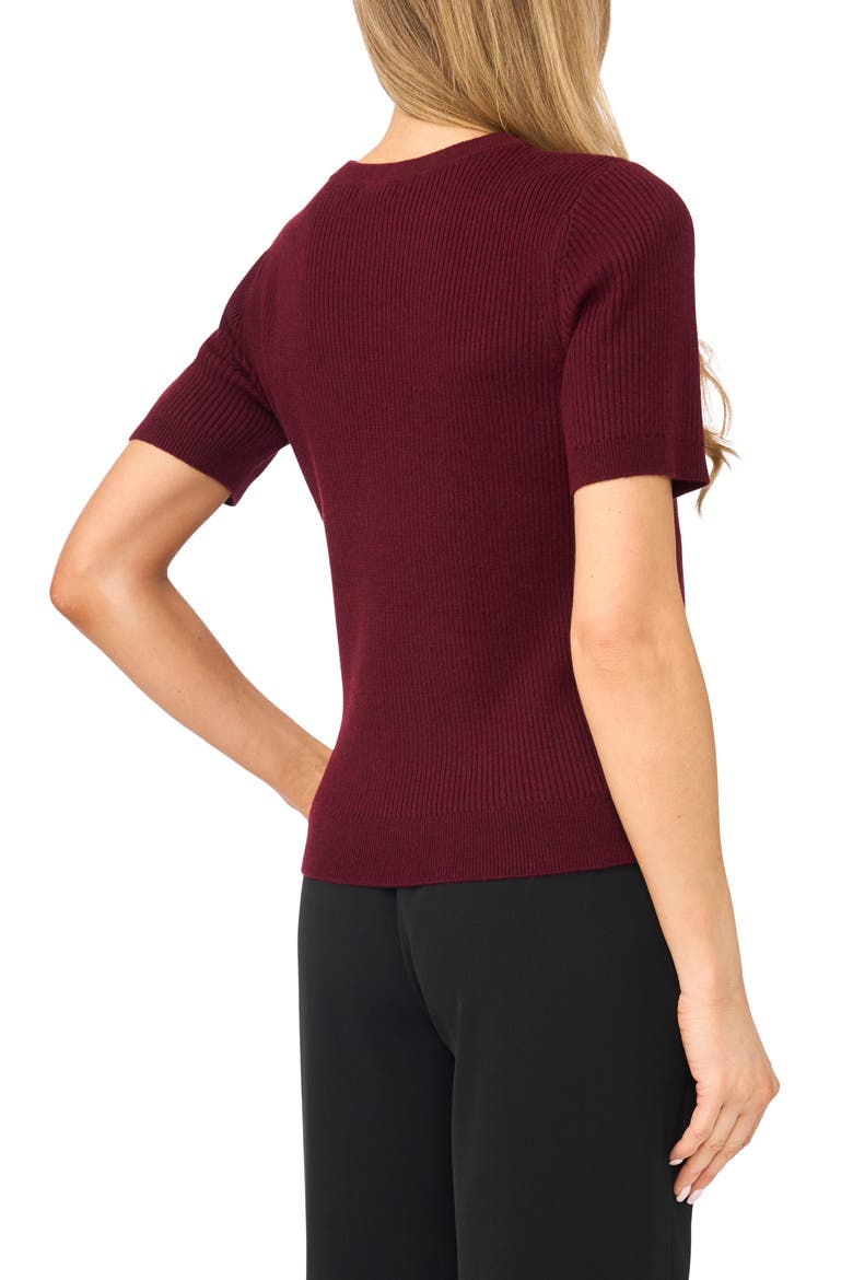 Button Shoulder Rib Short Sleeve Sweater, Alternate, color, RICH BURGUNDY