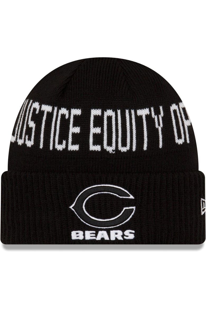 Men's New Era Black Chicago Bears Primary Social Justice Cuffed Knit Hat, Main, color, Black