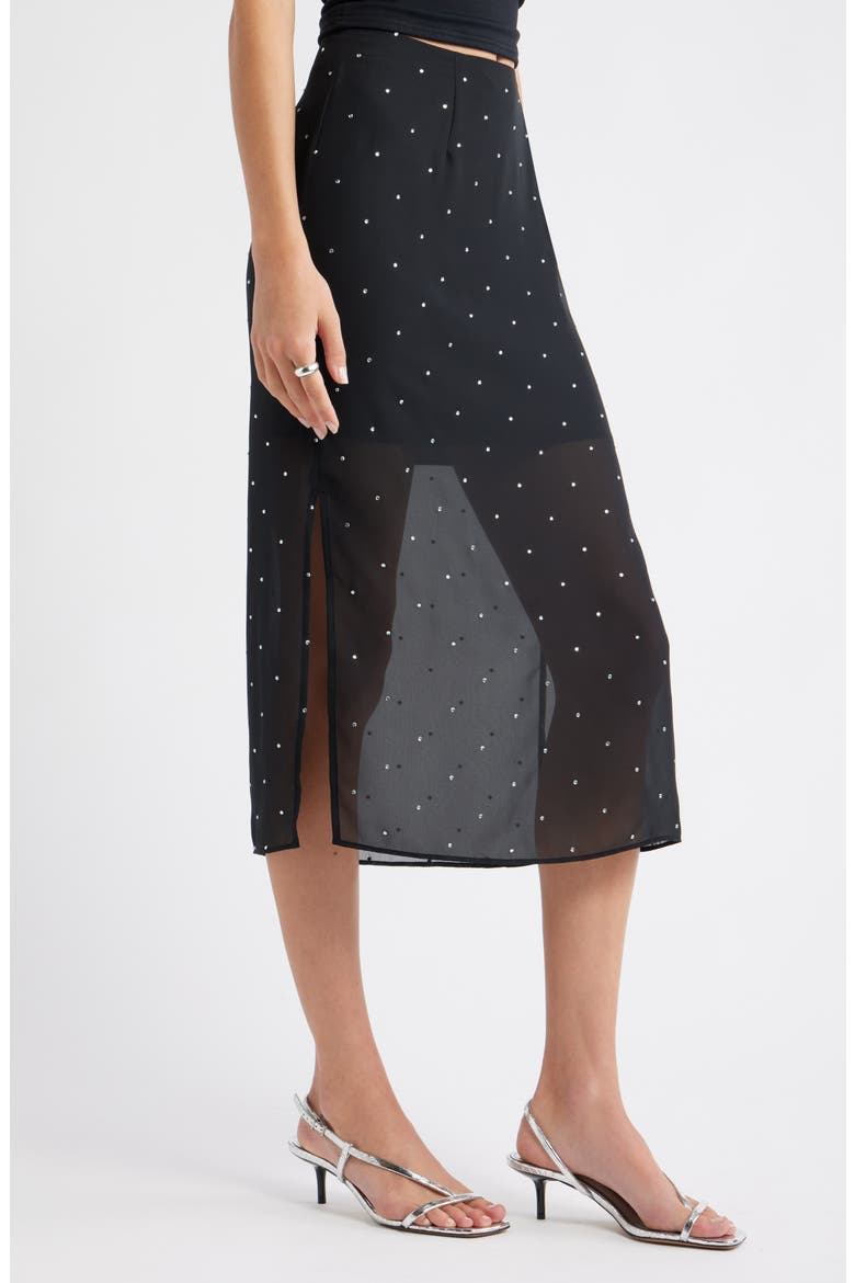 Embellished Chiffon Midi Skirt, Alternate, color, BLACK
