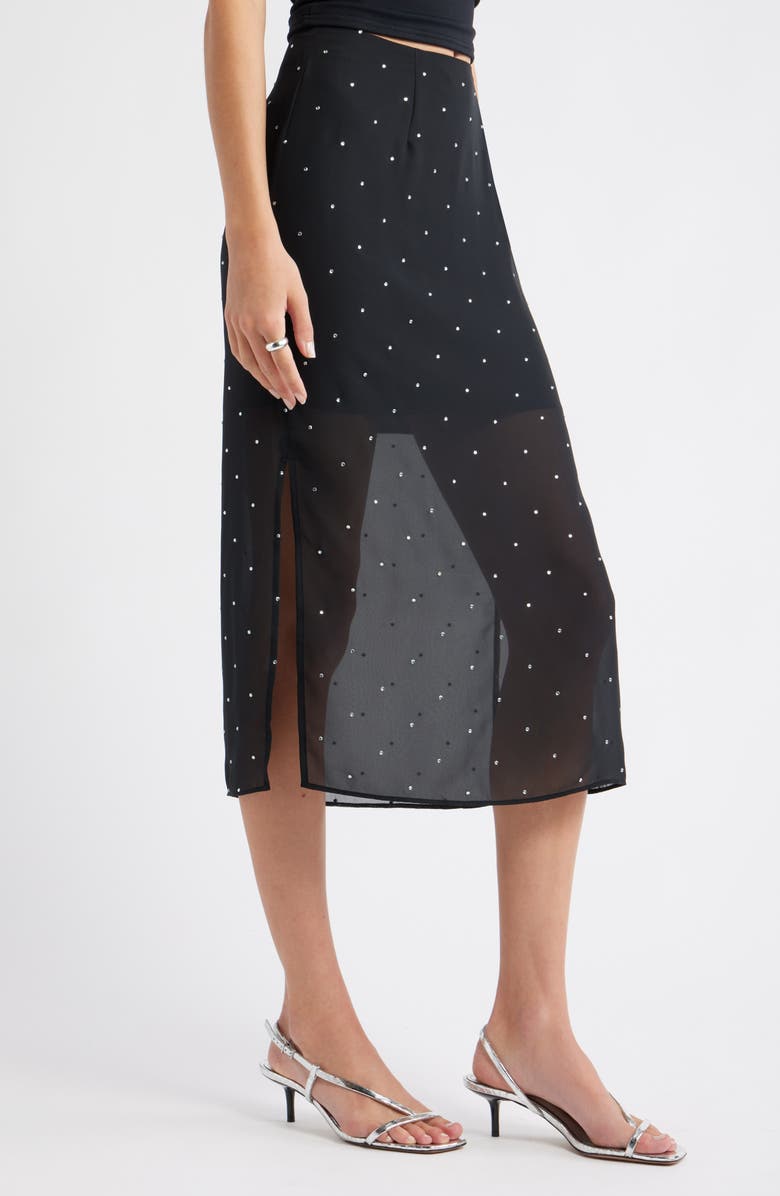 Open Edit Embellished Chiffon Midi Skirt, Alternate, color, Black