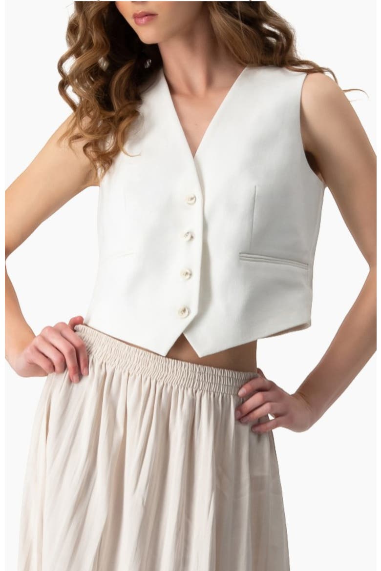 Short Vest with Simulated Pockets, Main, color, Ivory