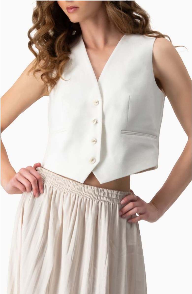 IVONNE Short Vest with Simulated Pockets, Main, color, Ivory