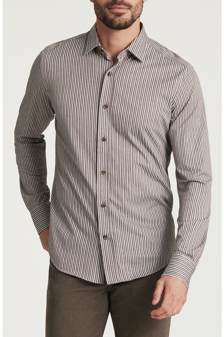Stripe Button-Up Shirt, Main, color, BROWN