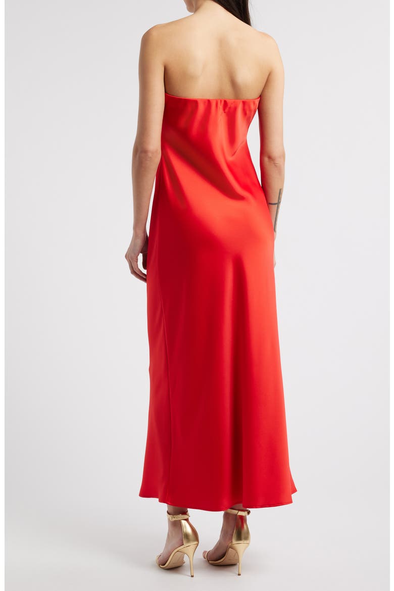 Madelyn Strapless Bias Cut Satin Dress, Alternate, color, RED